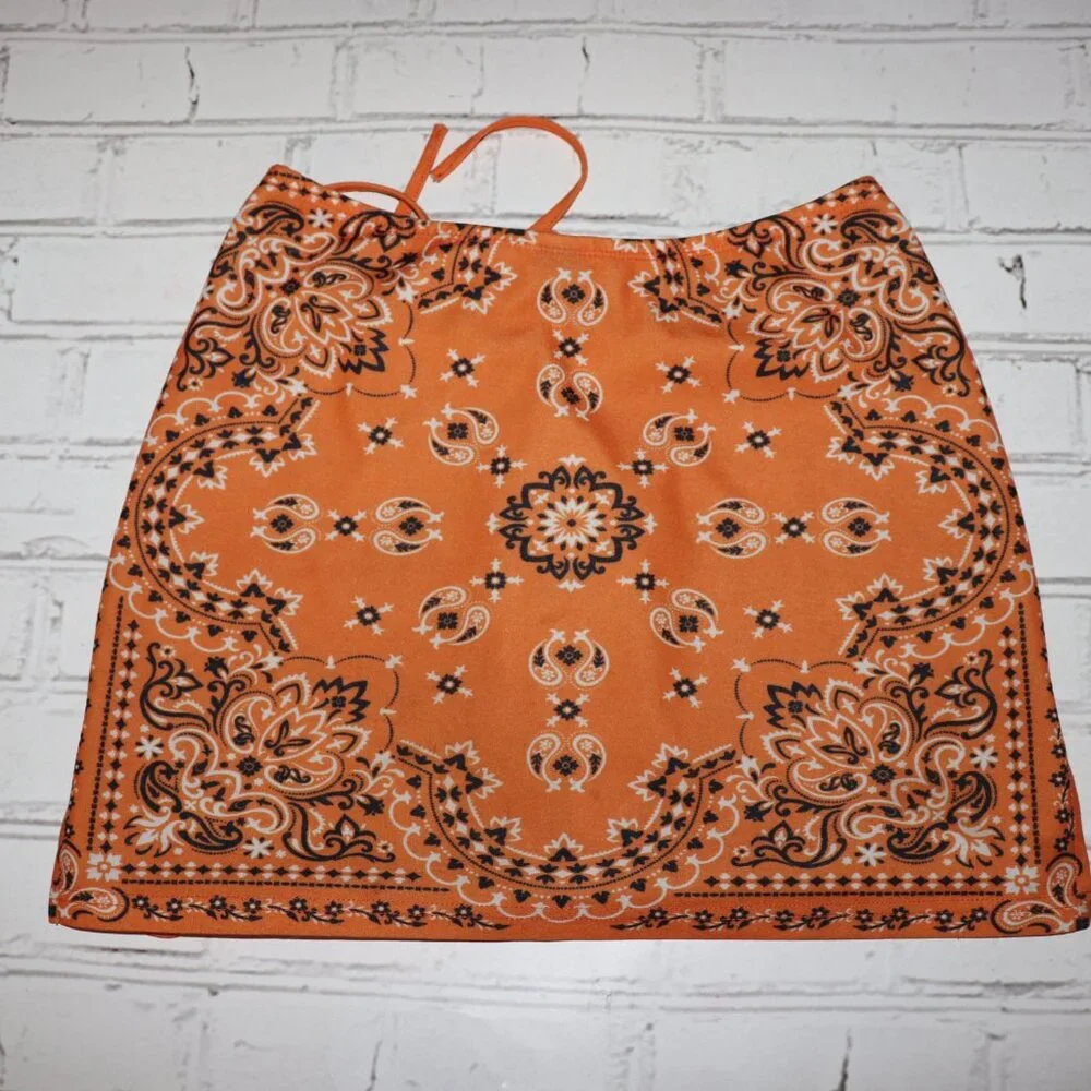 🧡✨ SHEIN BAE Paisley Mini Skirt · Size Large · Self-Tie · Side Slit